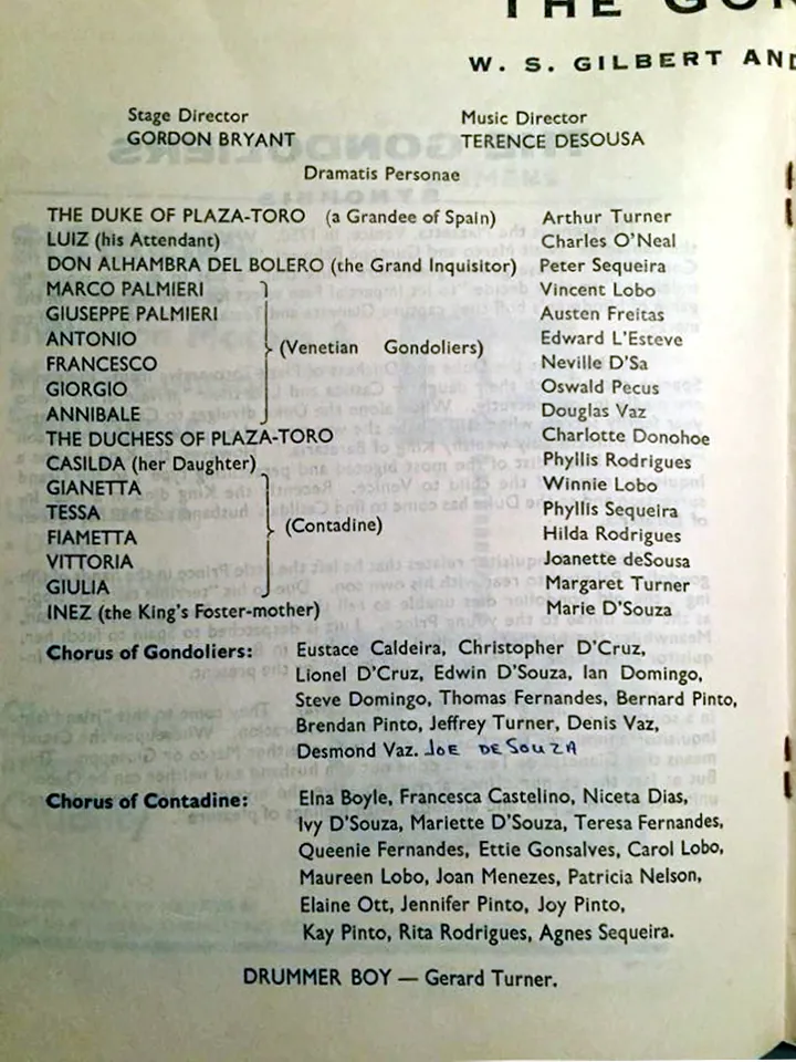 Cast of Gilbert and Sullivan's operetta The Gondoliers, performed in Karachi by the Fatima Choral Society, on January 15, 1971