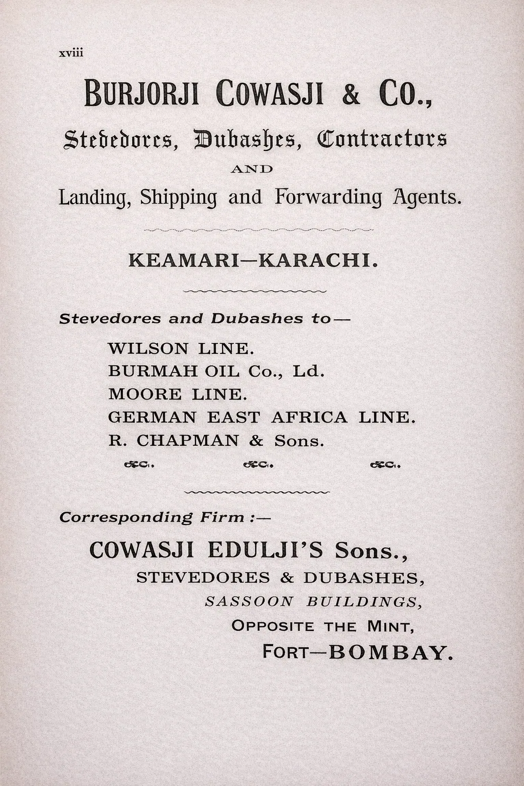 Ad for Burjorji Cowasji & Co. 1907