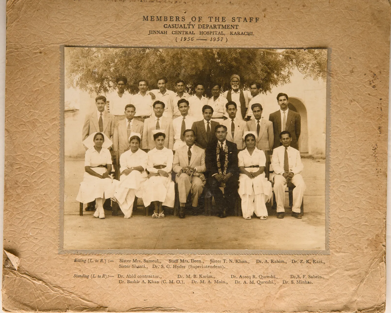 Members of Casualty Department Jinnah Central Hospital, Karachi. 1956 – 57