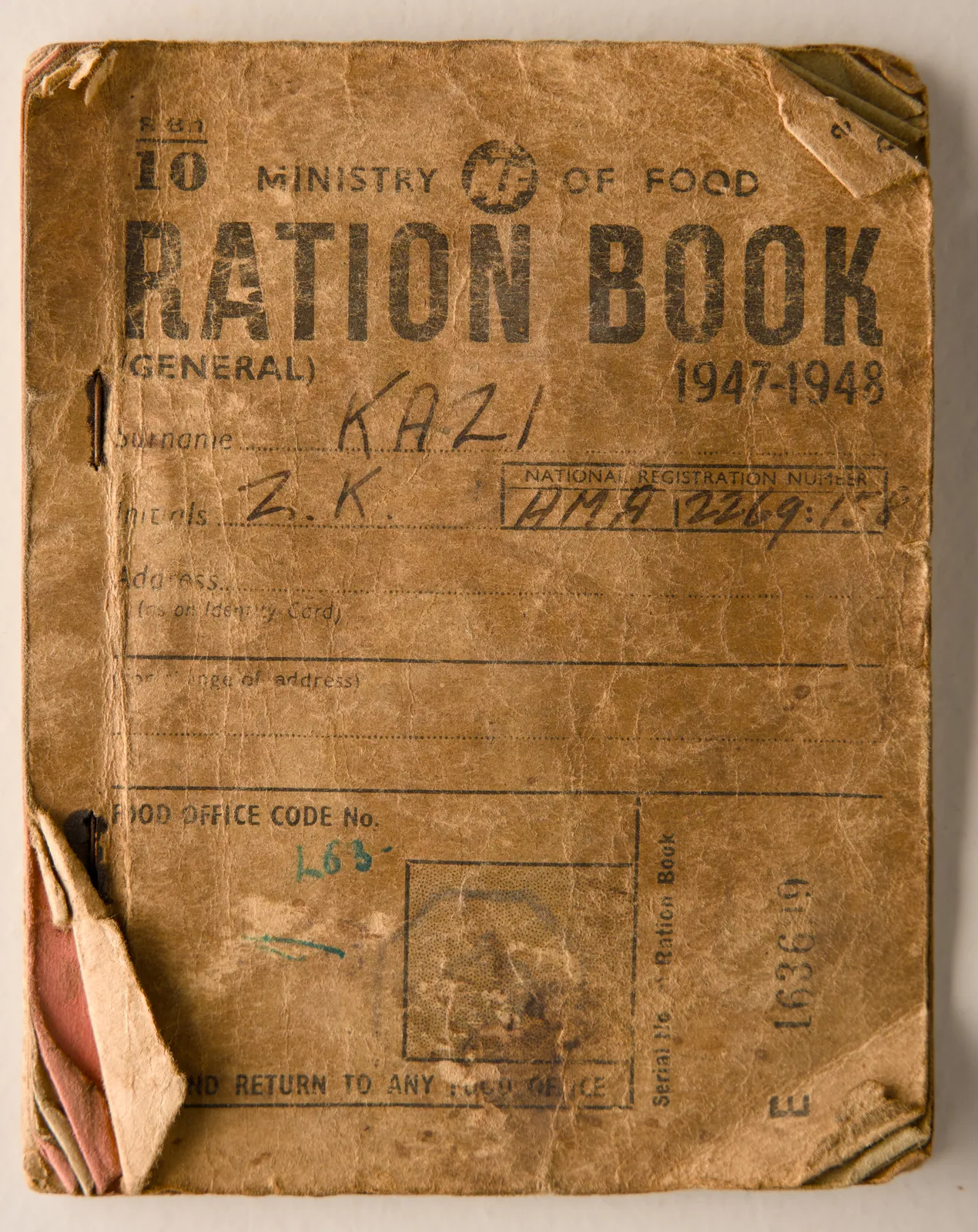 Ration Book 1947-1948 London. Due to severe shortages after WWII essentials items were rationed. Rationing for mally ended in 1954